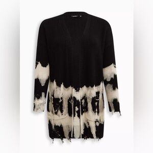 Torrid Lovesick Black & Cream Tie-Dye Open Cardigan Sweater 2X NWOT